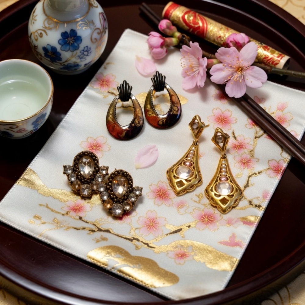 Earring lot Elegant Gold tone , crystal and enamel Earrings Set of 3 NWOT
